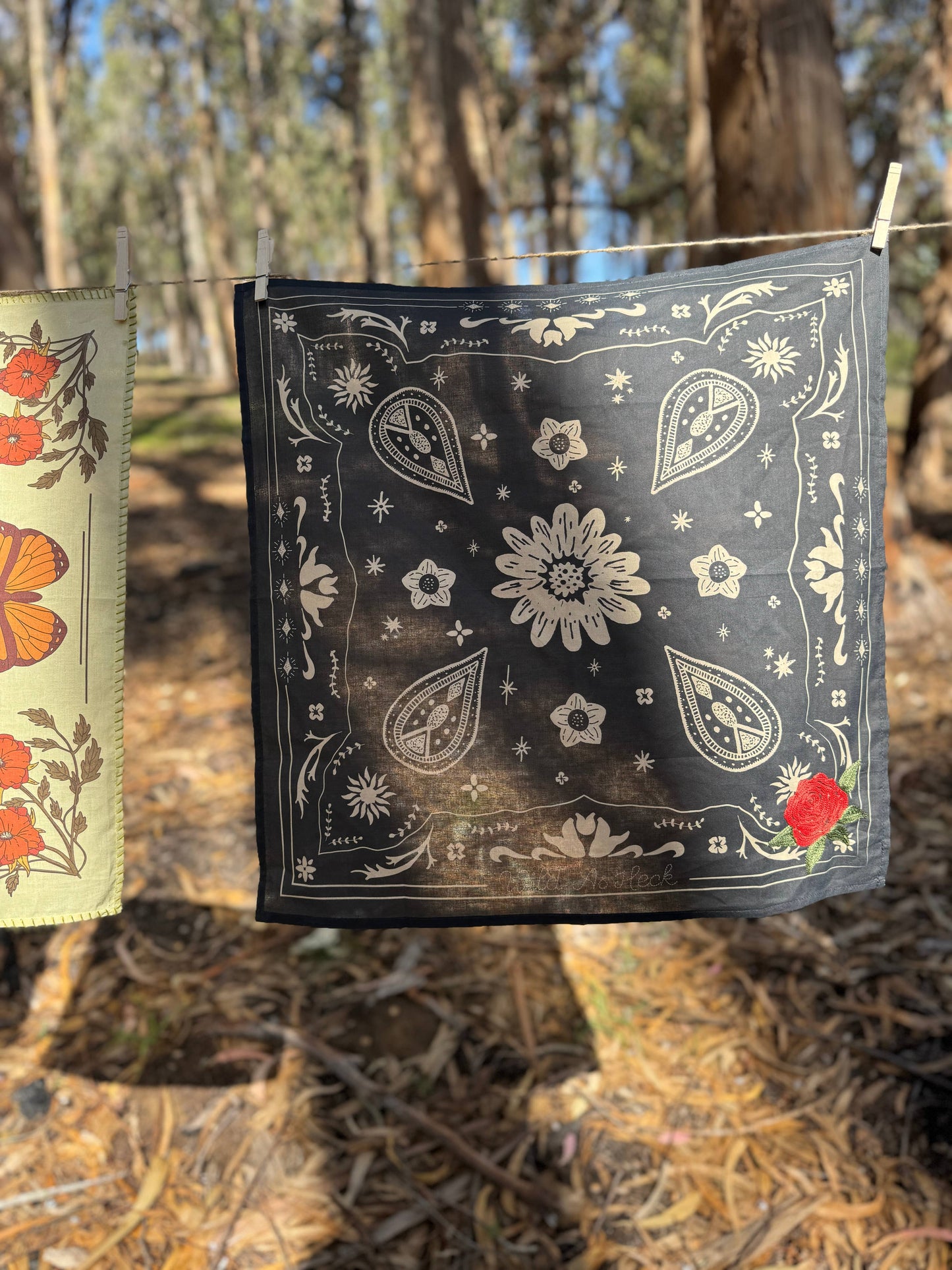 The Rose Bandana ( wild rag, embroidered bandana, western)