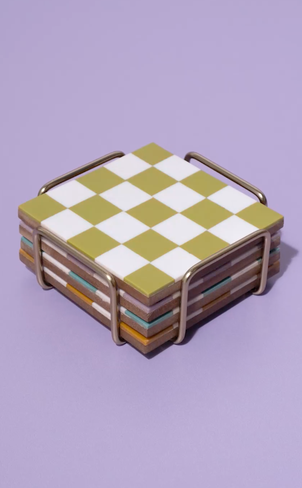 Coloured Checkered Coasters with Stand