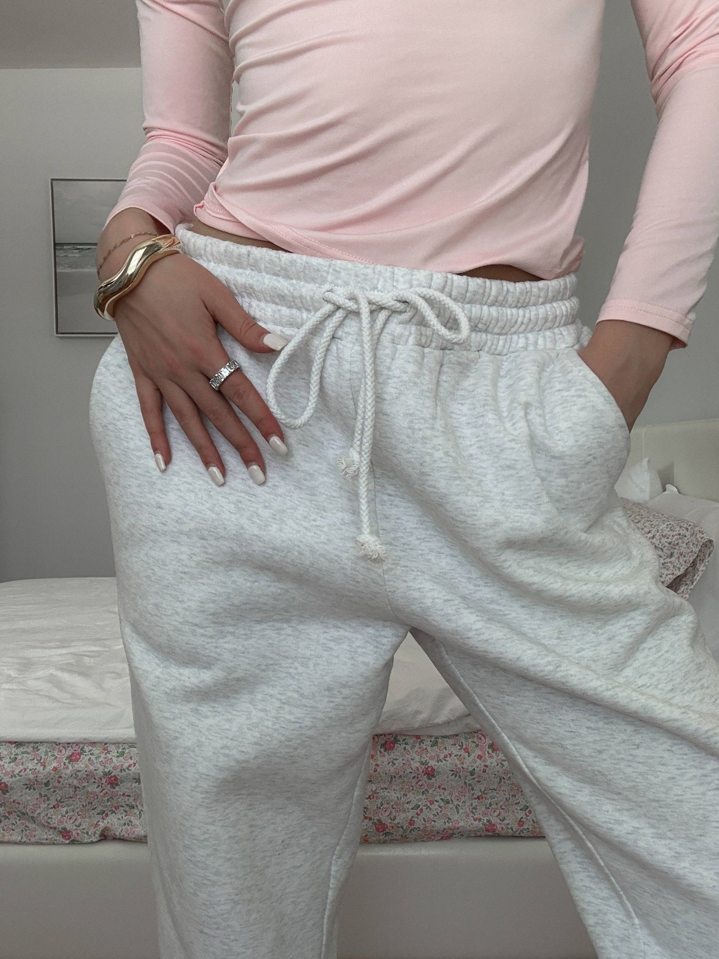 Pearl Grey Basic Blank Jogger Sweatpants