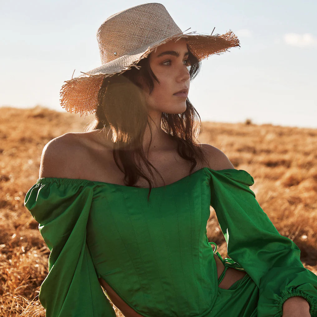 Lenora - Bao Straw Hat - Natural Brim