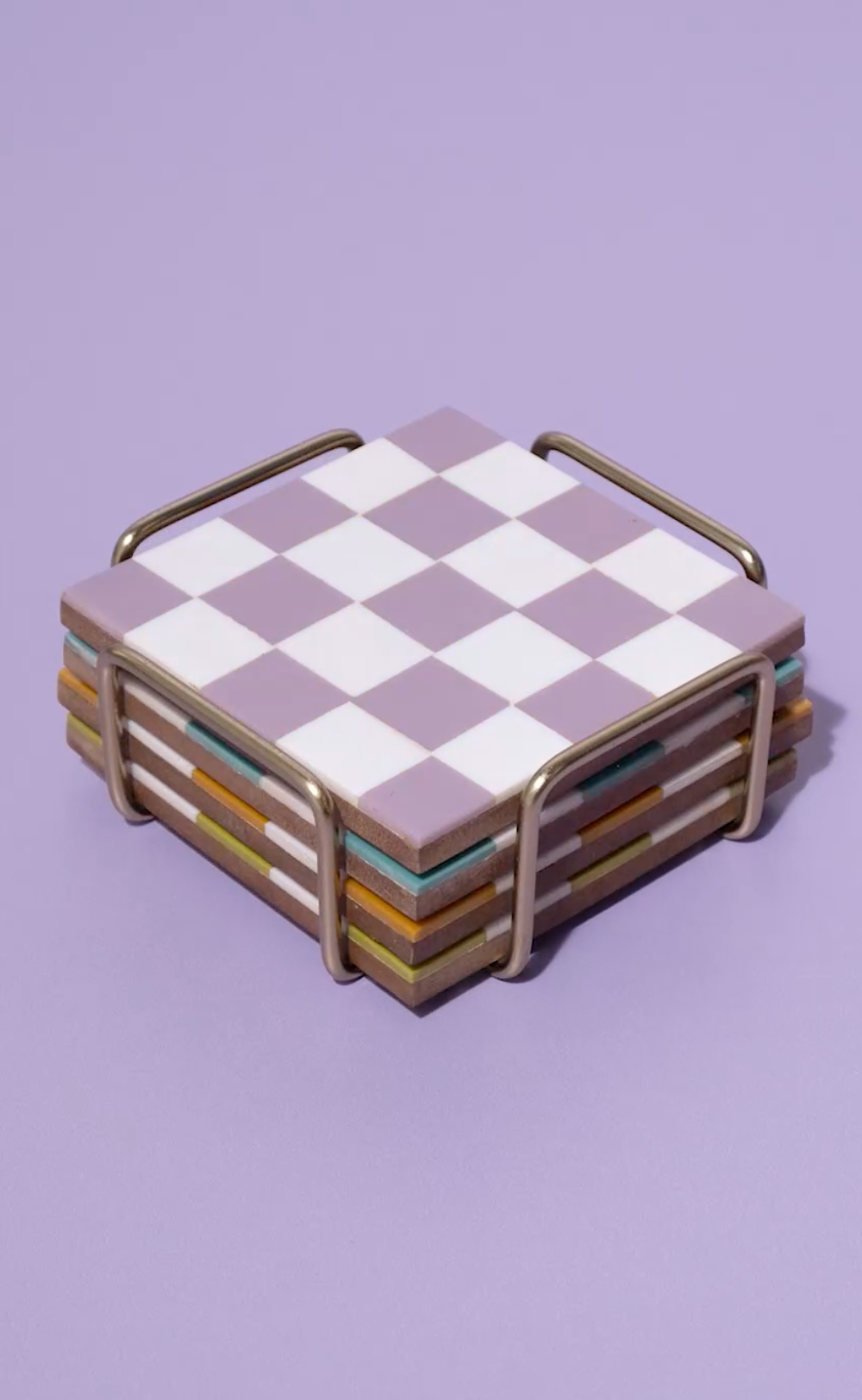 Coloured Checkered Coasters with Stand