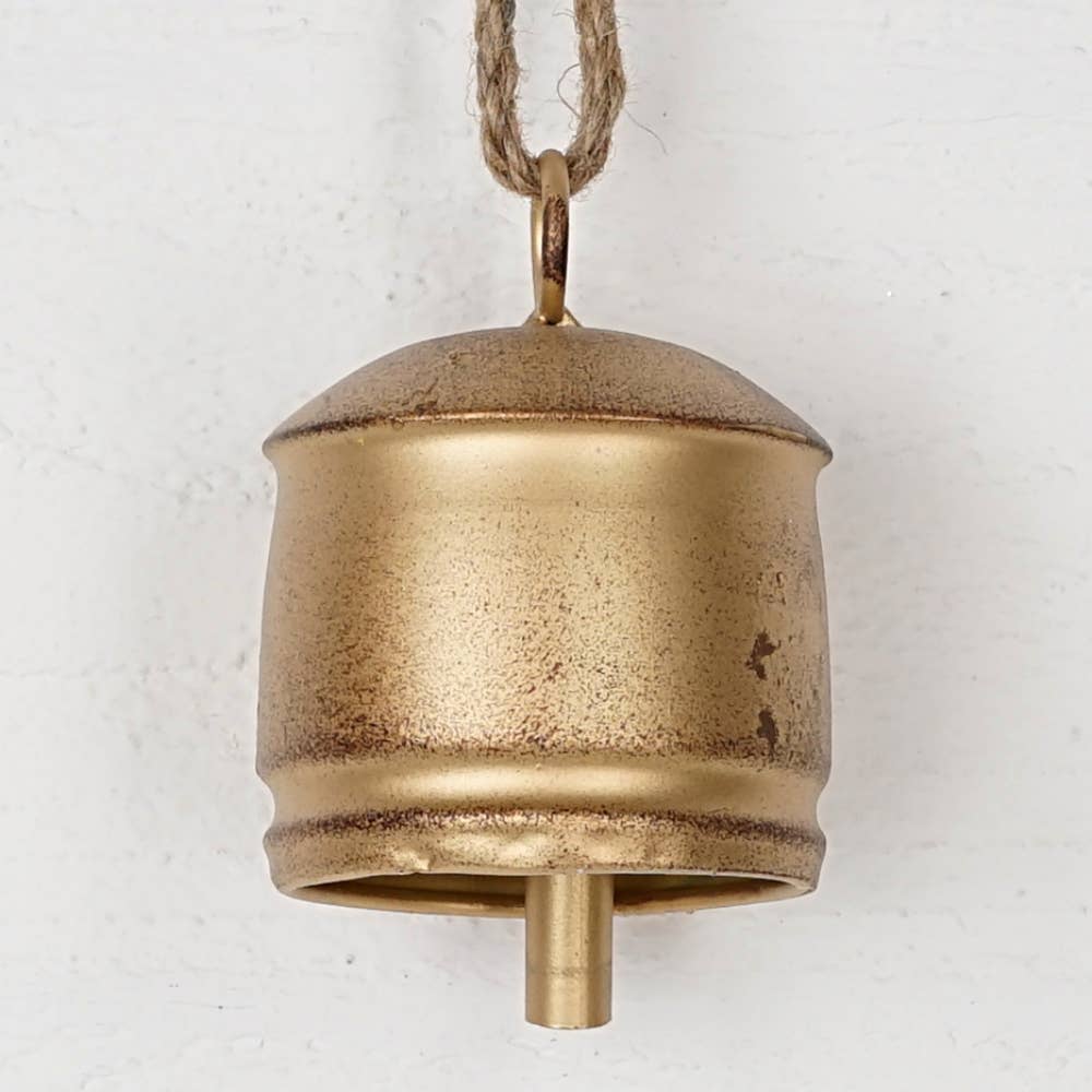 M32502-Vintage Gold Silo Bell w. jute loop (6.5inH)