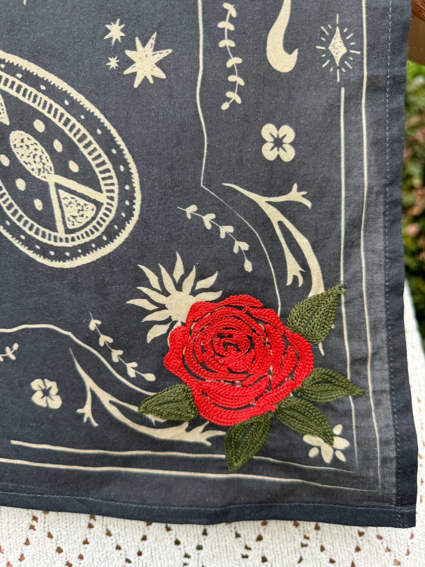 The Rose Bandana ( wild rag, embroidered bandana, western)