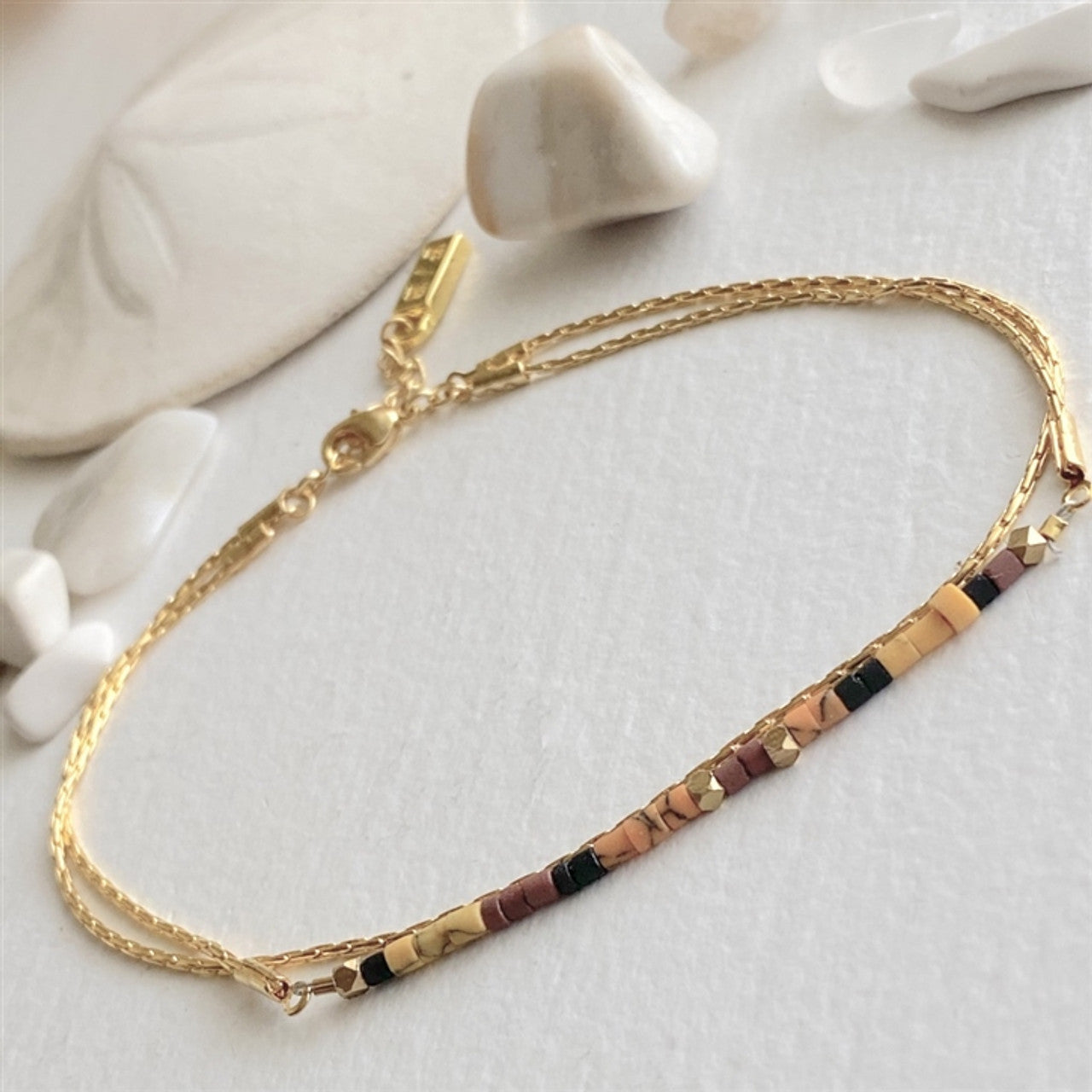 Thomson Hand Beaded Layered Anklet - Orange
