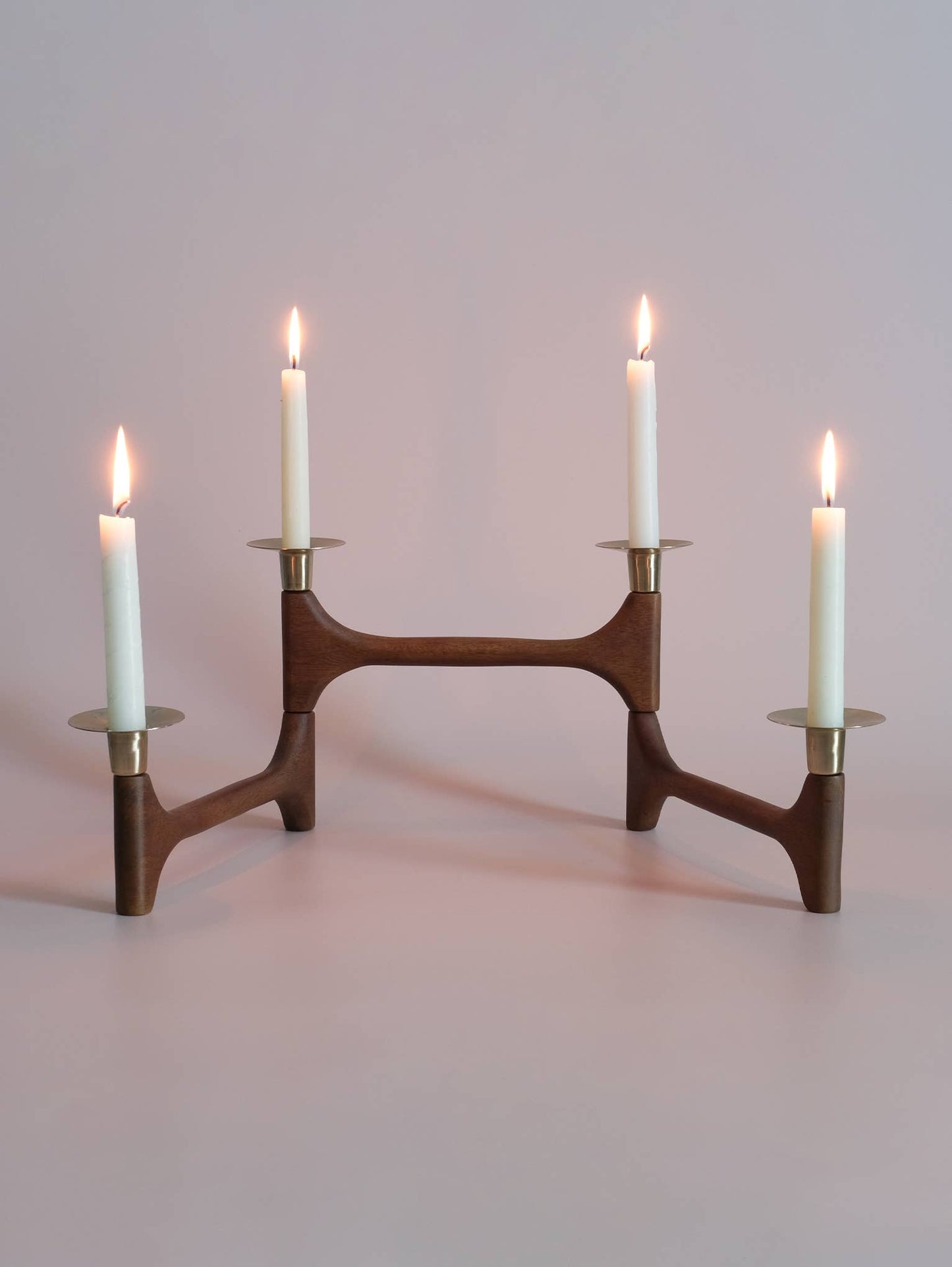 Articulating Wood and Gold Taper Candle Holder