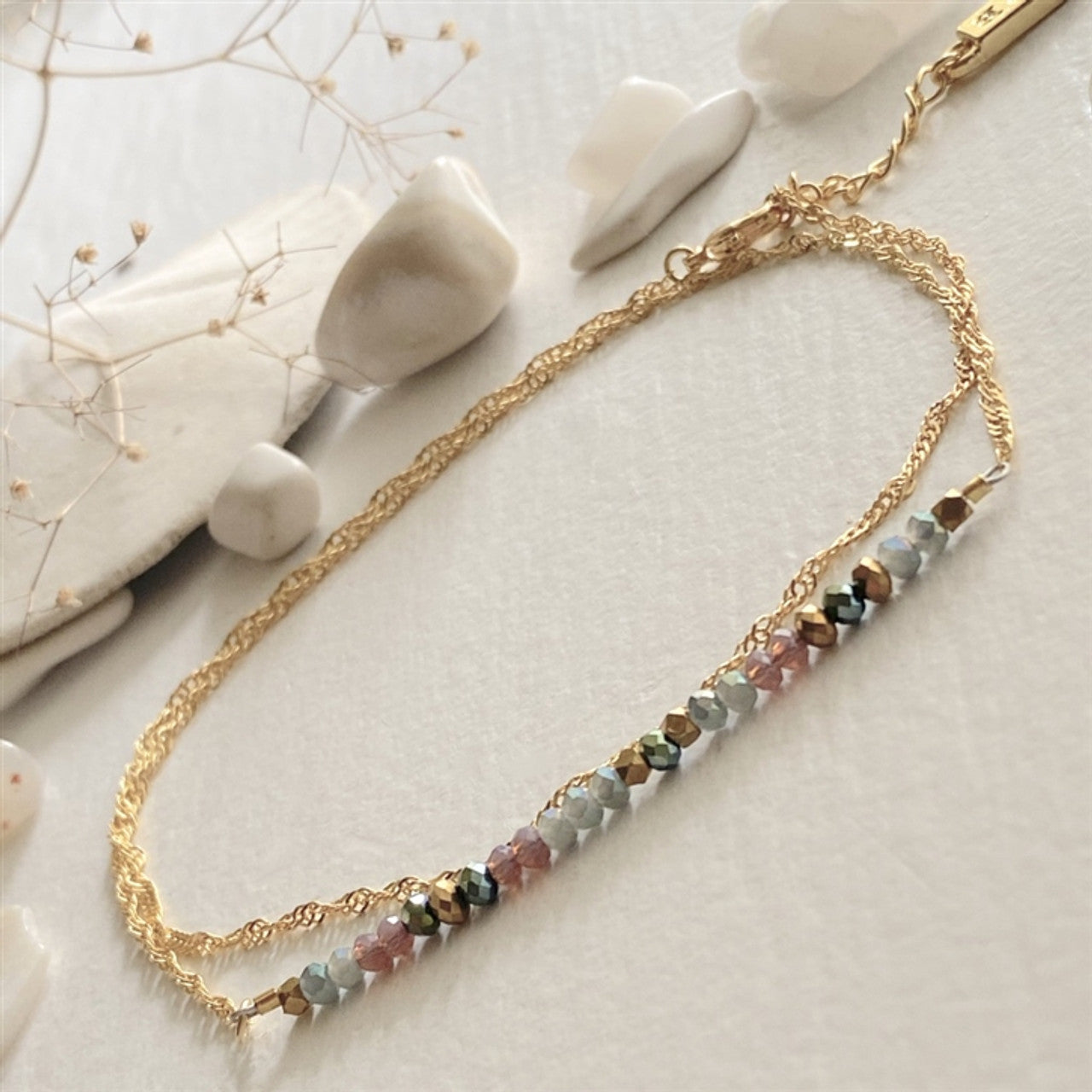 Diamond Dog Beaded Double Wrap Anklet - Kingfisher