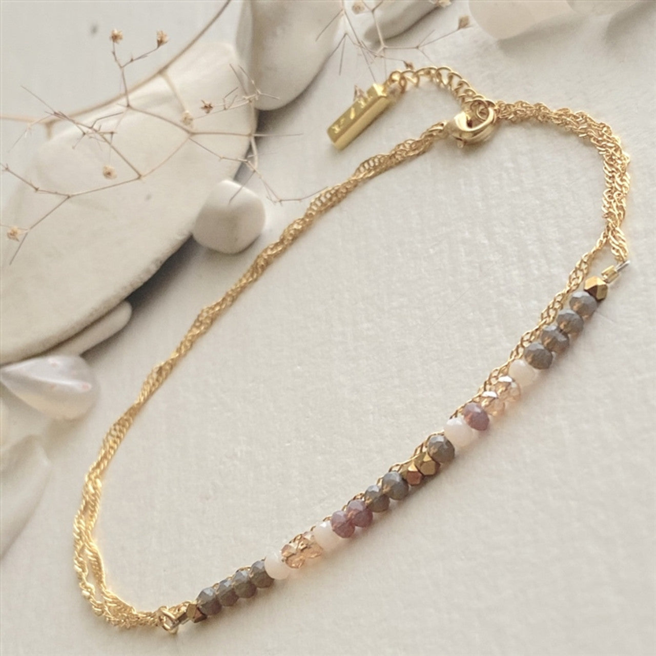 Diamond Dog Beaded Double Wrap Anklet - Storm