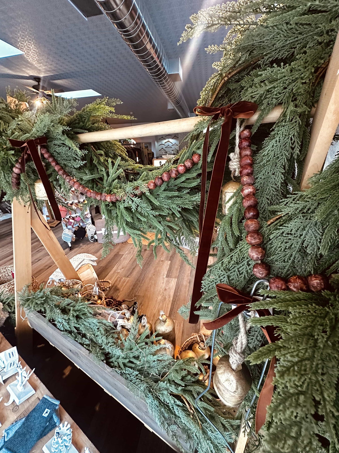 9' Wood Bead Garland - Large Round Dark Stained