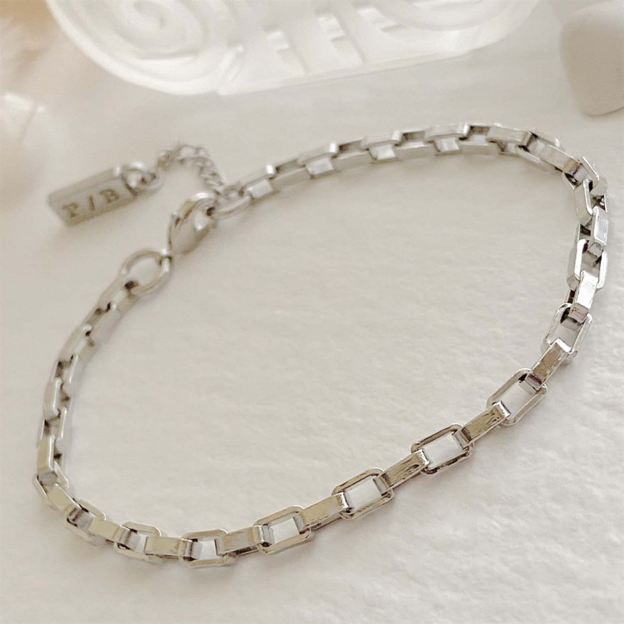 Dua Rectangular Box Chain Anklet - Silver