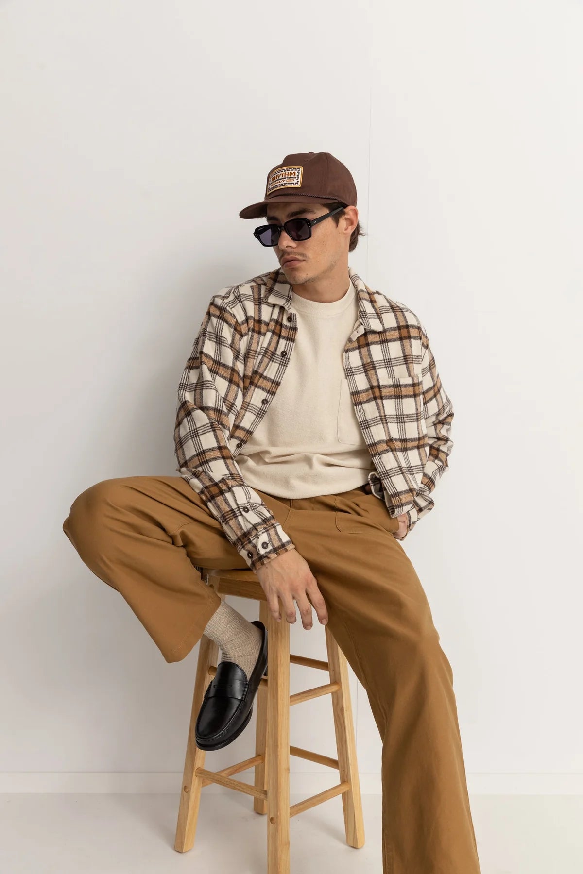 Albert Check Crewneck Long Sleeve Shirt - Natural