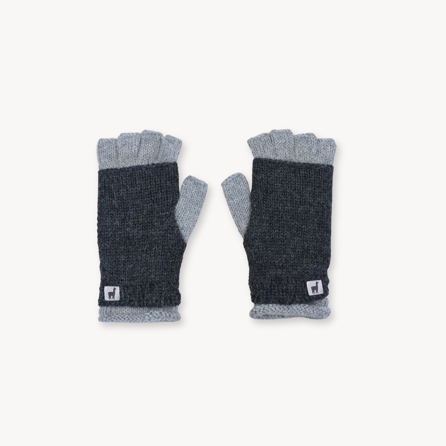 Alpaca Double Layered Fingerless Gloves - Grey / Charcoal