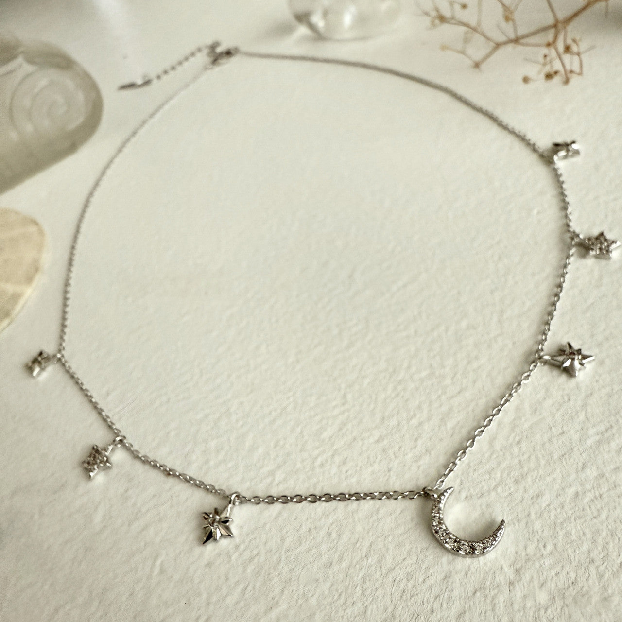 Andromeda Stars & Moon Charm Necklace in Silver