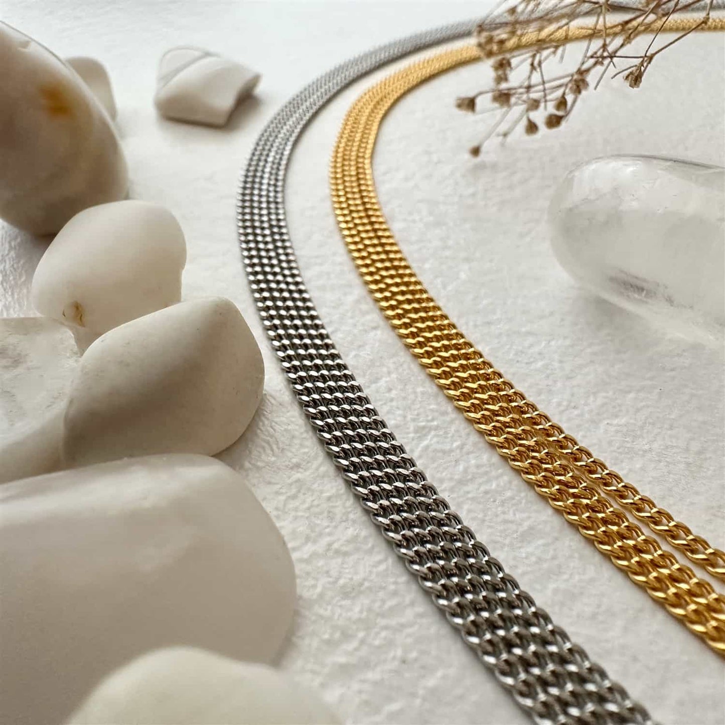 Ariadne Triple Layer Tiny Curb Chain Necklace in Silver