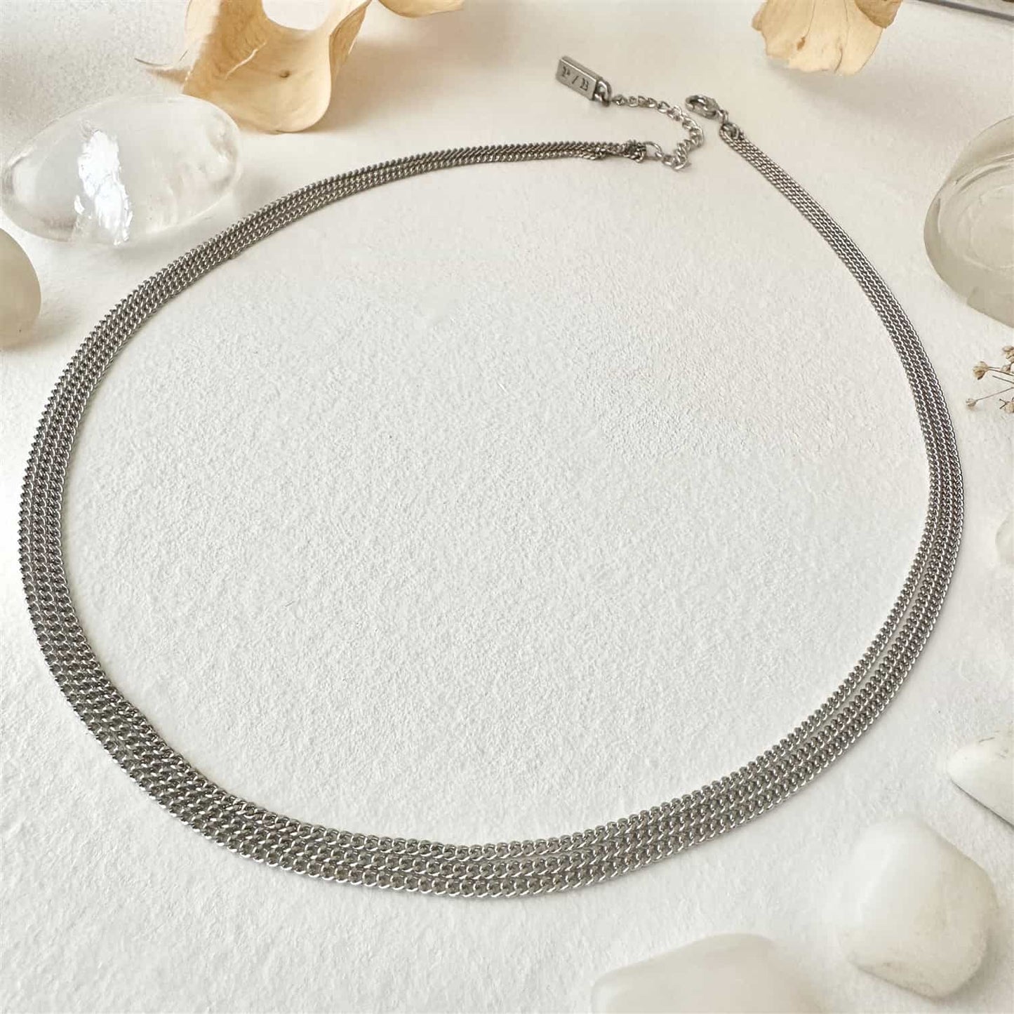 Ariadne Triple Layer Tiny Curb Chain Necklace in Silver