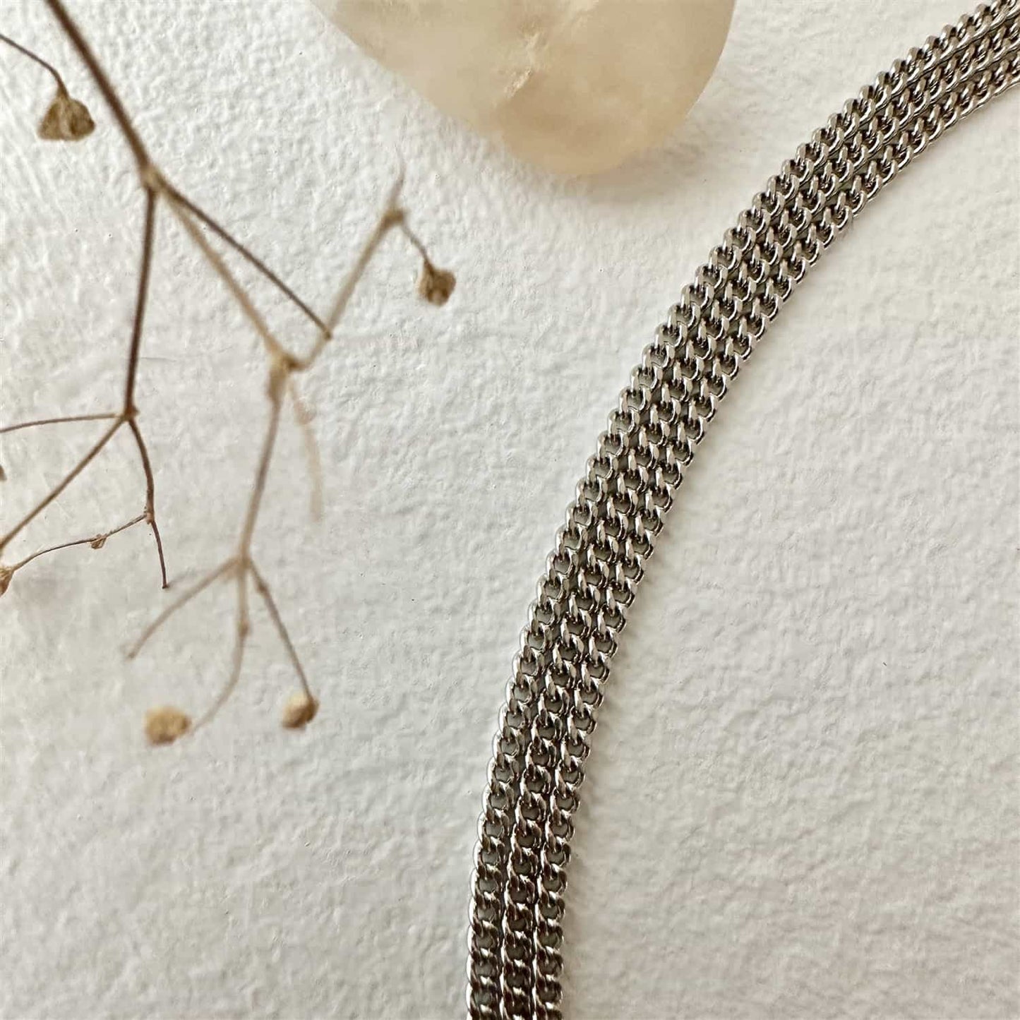 Ariadne Triple Layer Tiny Curb Chain Necklace in Silver