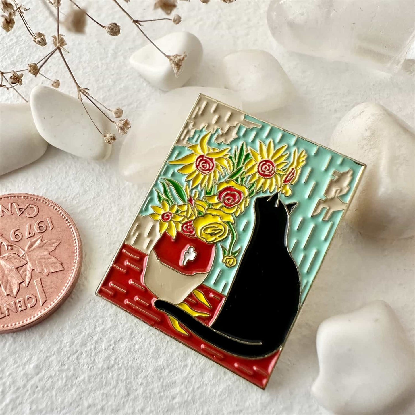 Arles - Cat and Sunflowers Enamel Pin