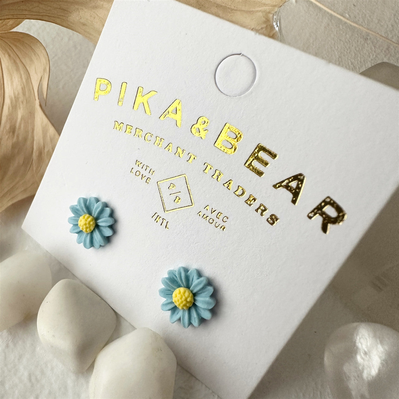 Bellis Porcelain Daisy Stud Earrings - Blue