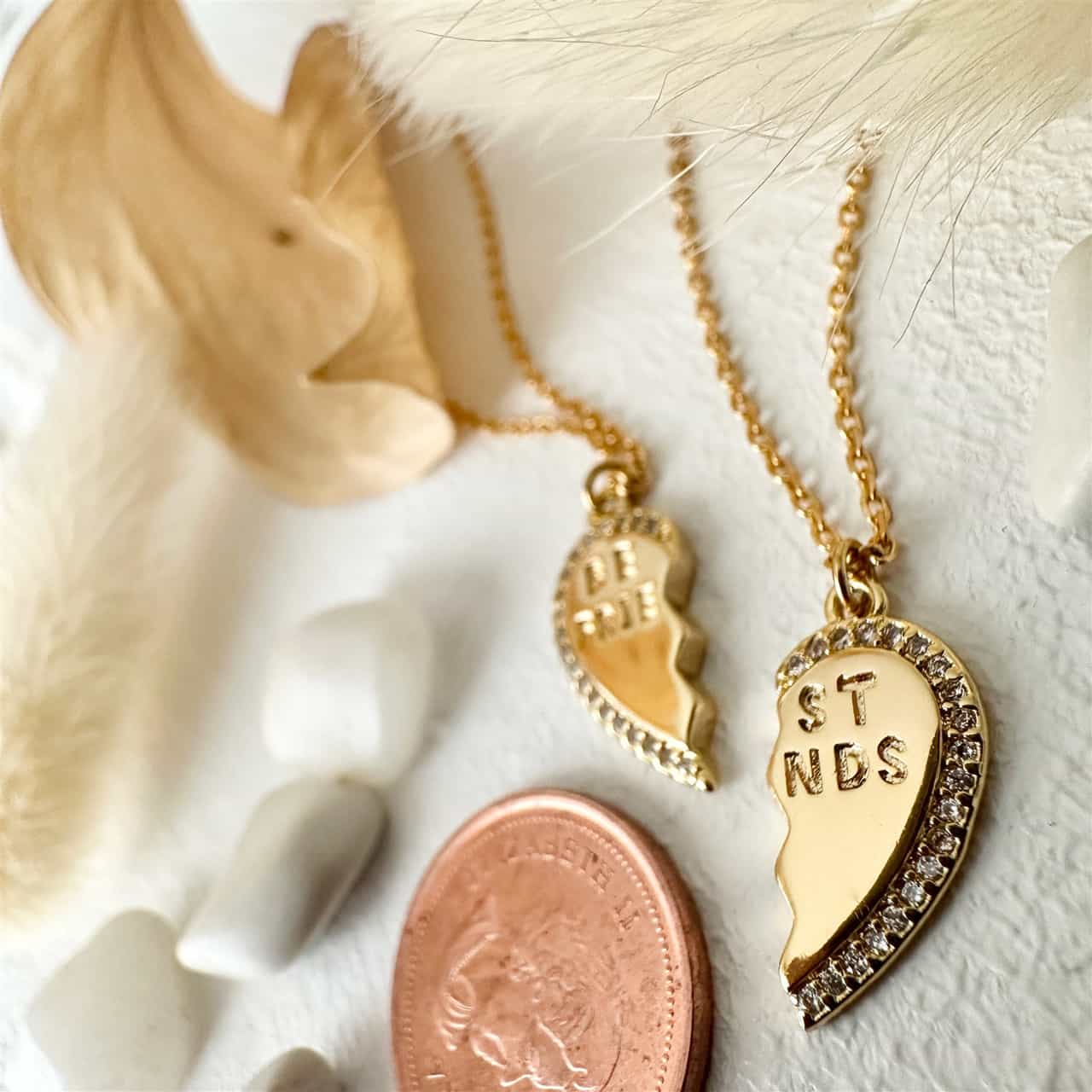 Best Friends Broken Heart Charm Necklaces in Gold