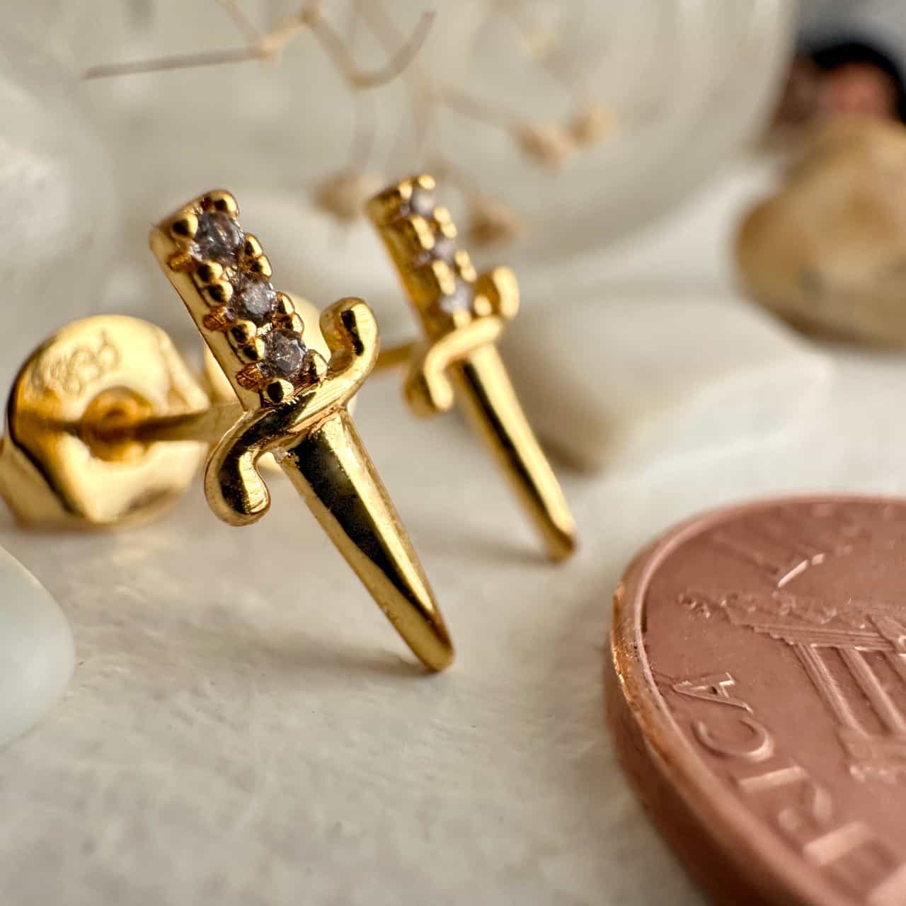Brute Dagger Stud Earrings in Gold