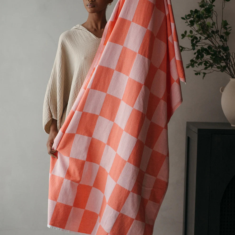 Checkerboard Towel - Coral