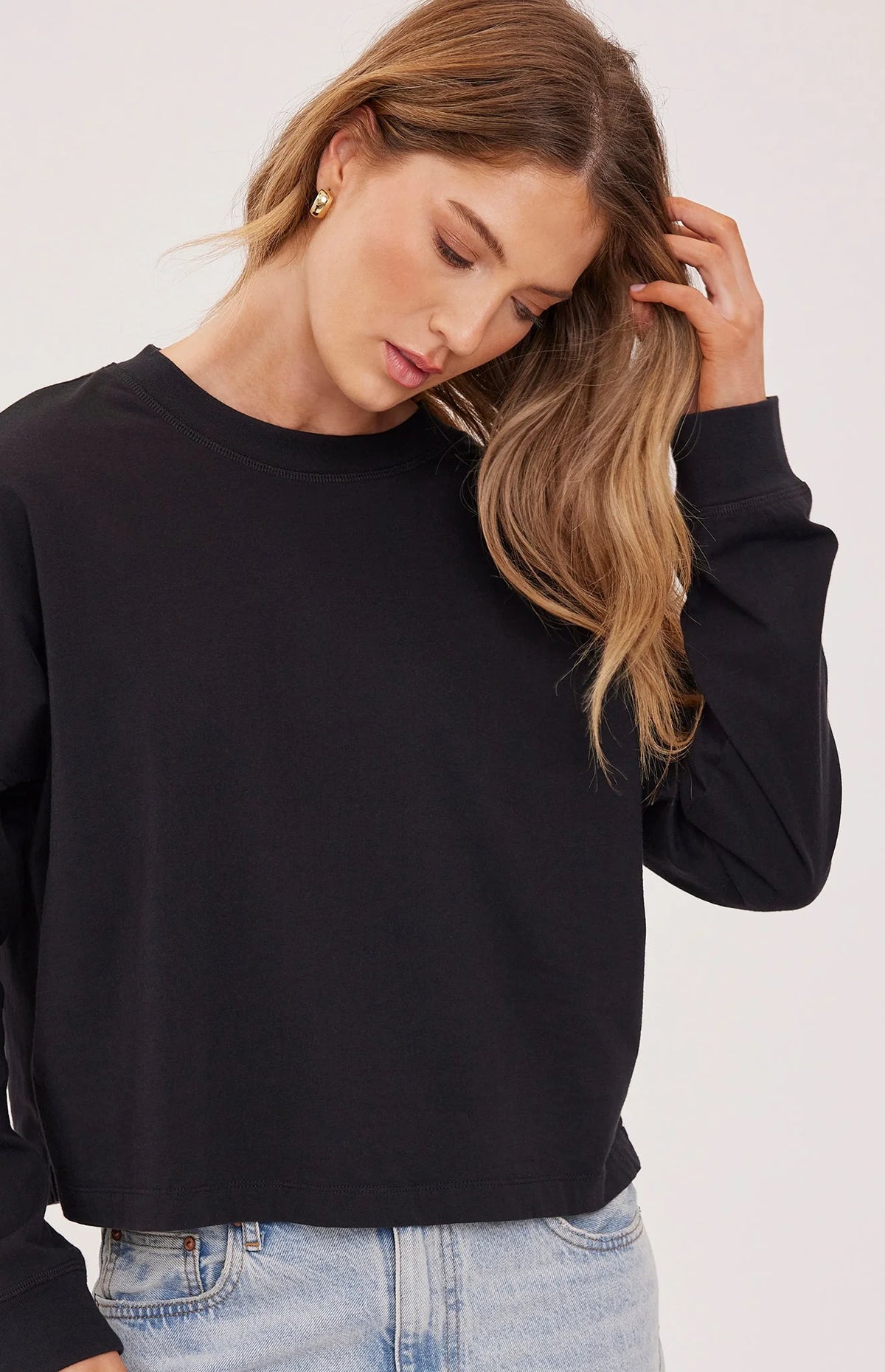 Christy Cotton Long Sleeve Top - Black