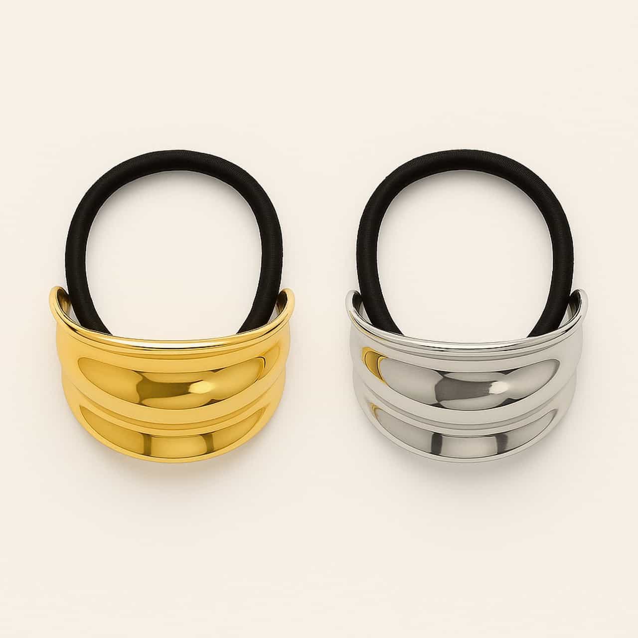 Concave Double Detail Hair Elastic - Silver