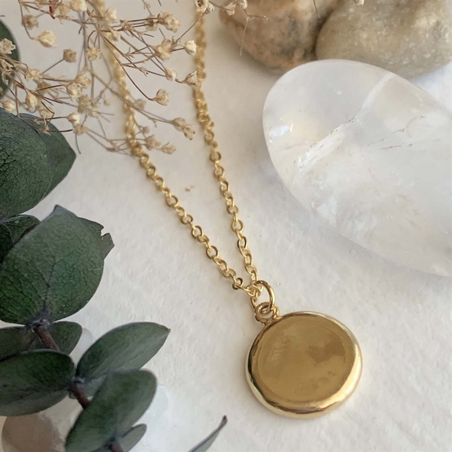 Concave Medallion Charm Necklace in Gold
