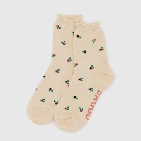 Crew Sock - Cream Rosette
