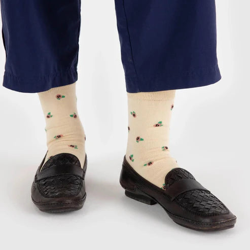 Crew Sock - Cream Rosette
