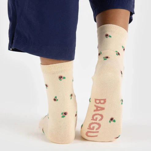 Crew Sock - Cream Rosette