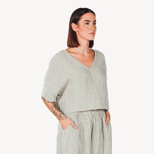 Crinkle Cotton Crop Top - Striped