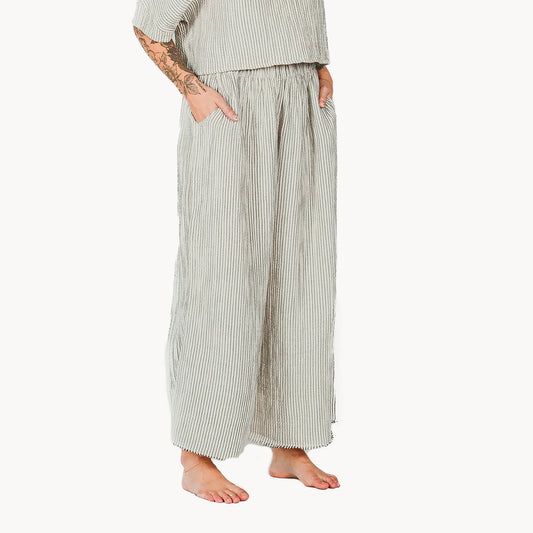 Crinkle Cotton Palazzo Pants - Striped