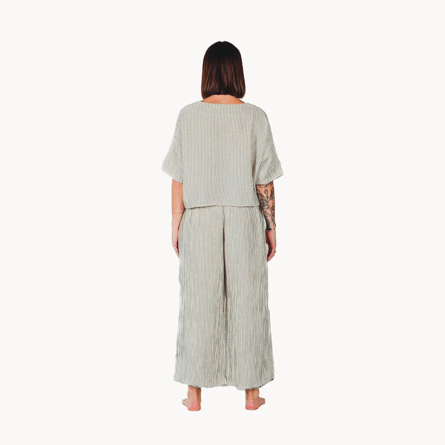 Crinkle Cotton Palazzo Pants - Striped