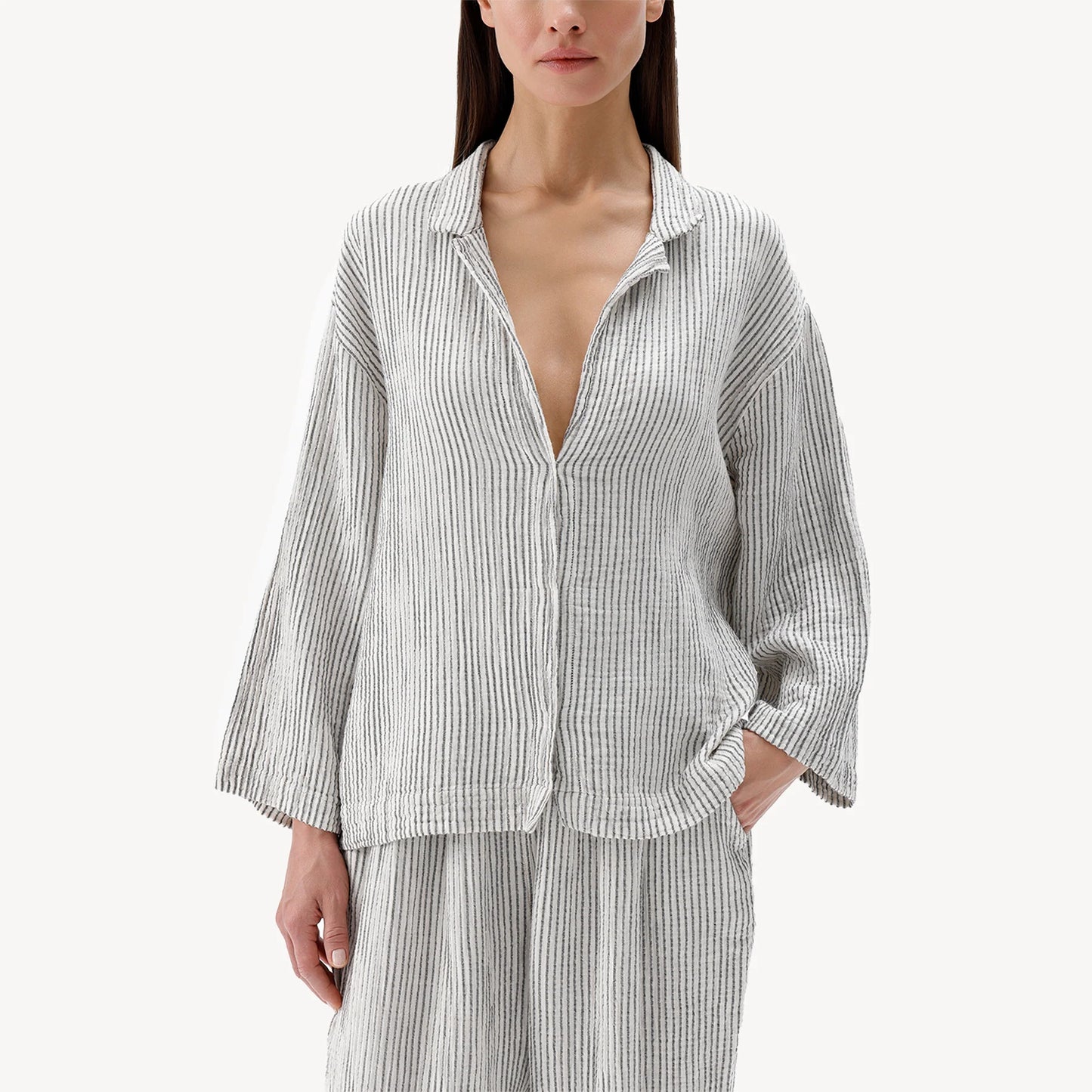 Crinkle Cotton Shirt Blouse - Striped