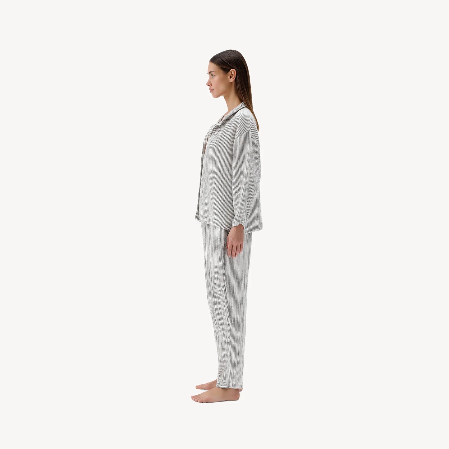 Crinkle Cotton Shirt Blouse - Striped