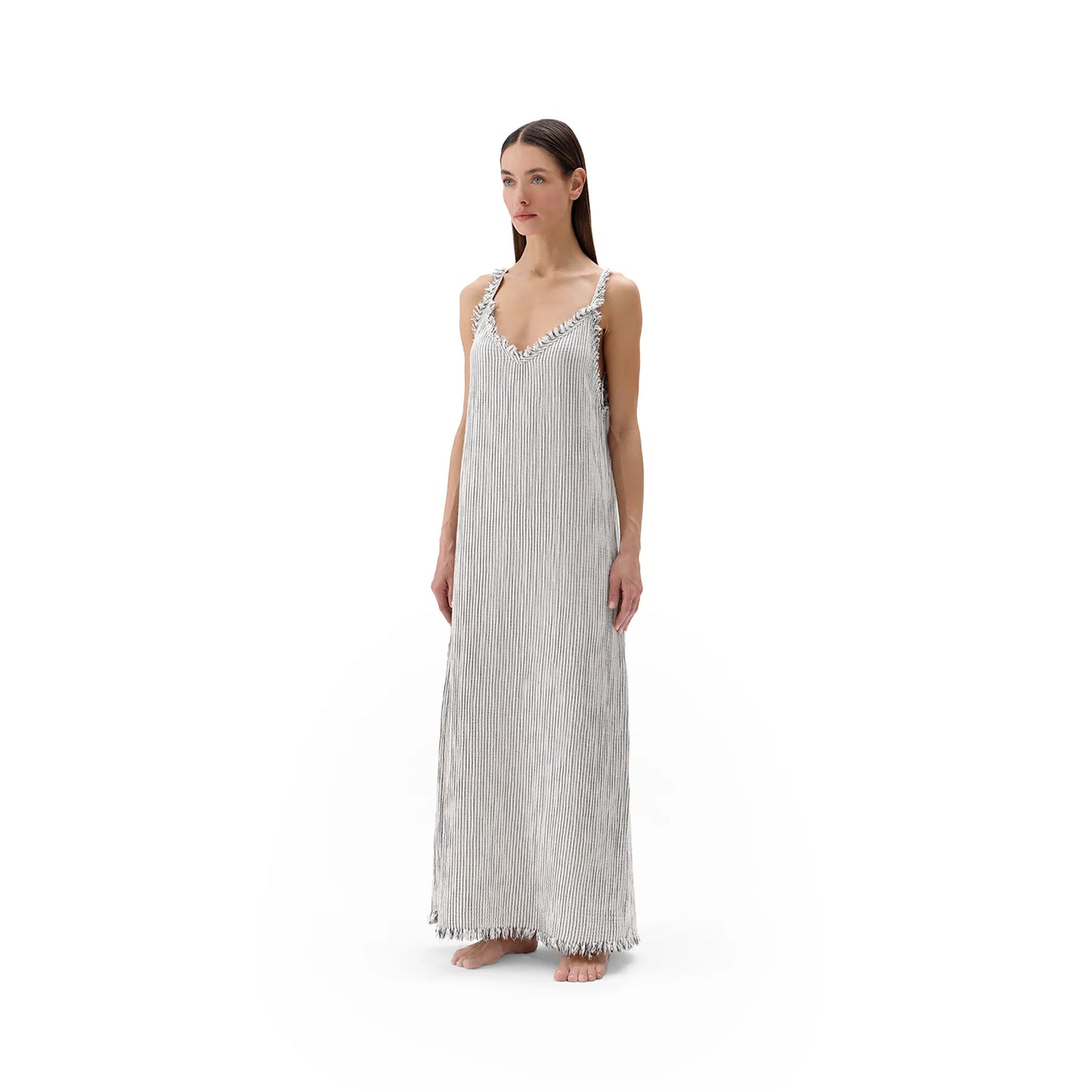 Crinkle Cotton Strappy Dress - Striped