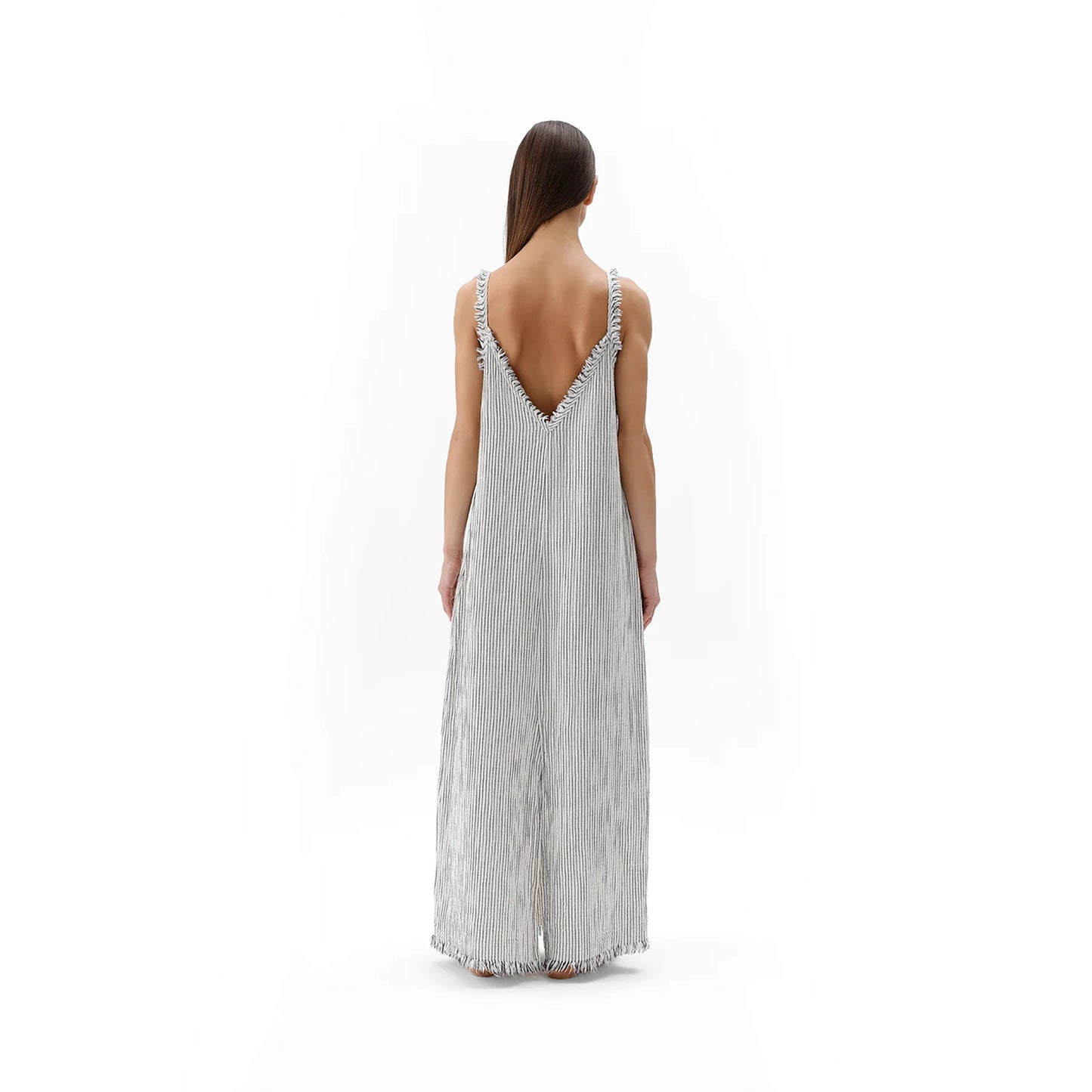 Crinkle Cotton Strappy Dress - Striped