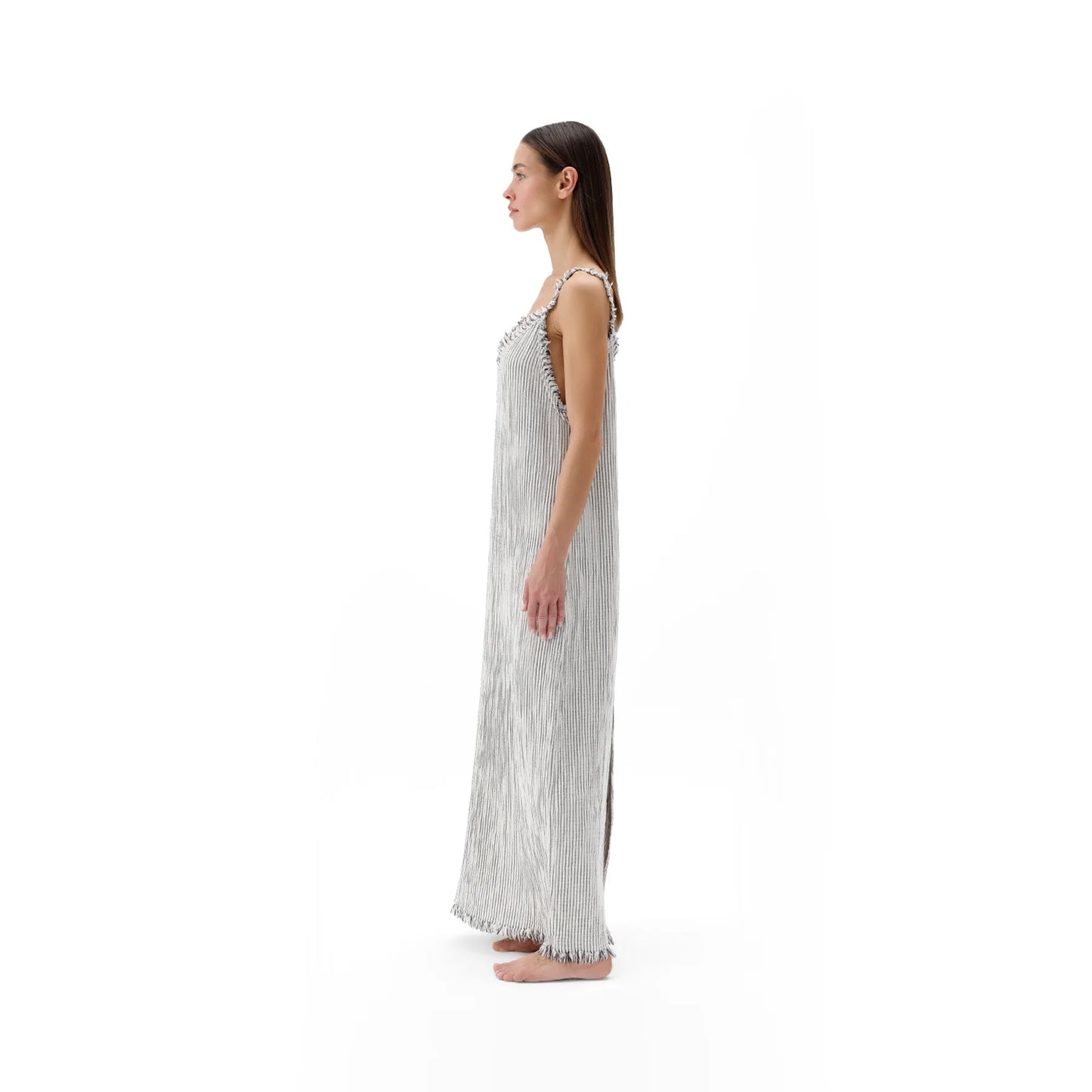 Crinkle Cotton Strappy Dress - Striped