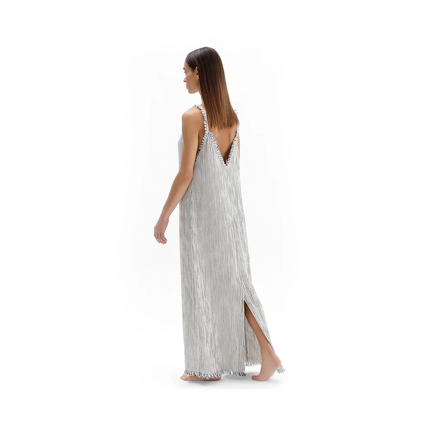 Crinkle Cotton Strappy Dress - Striped