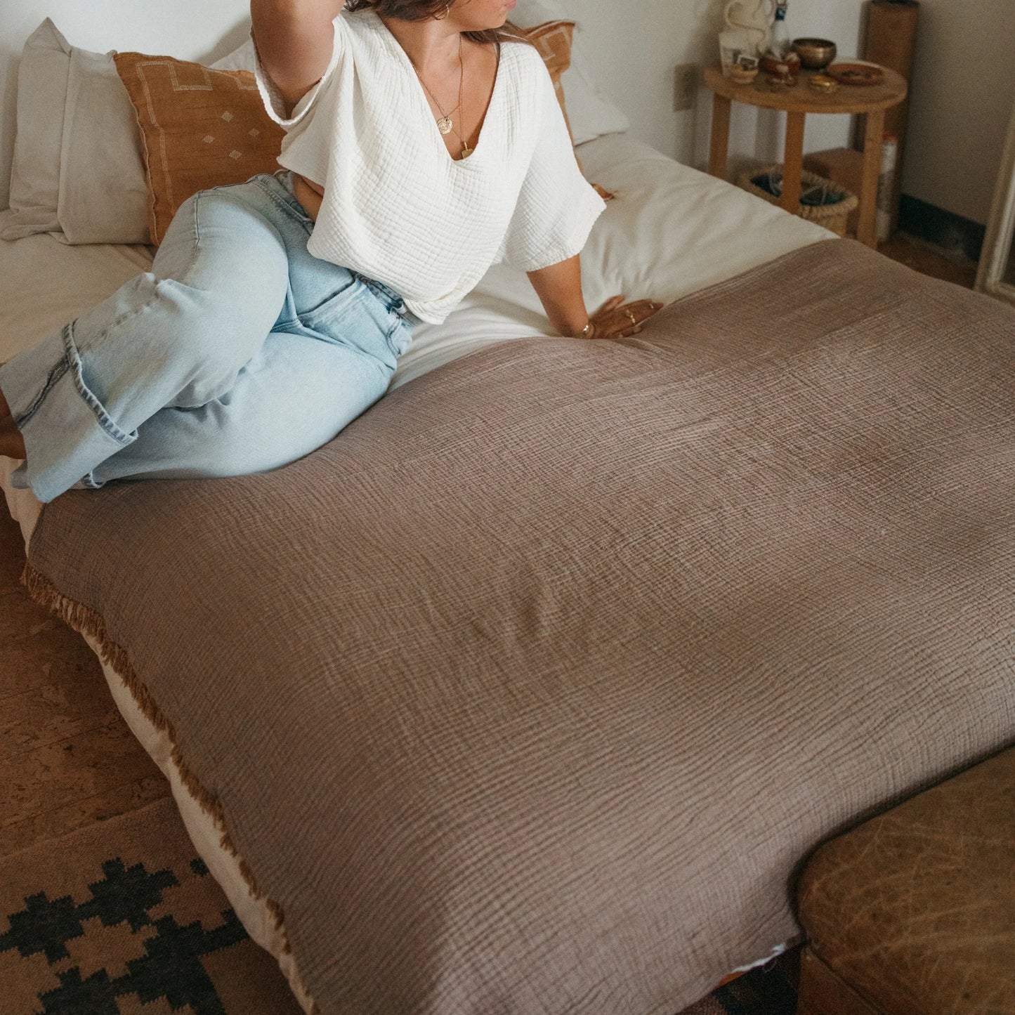 Crinkle Fleece Lined Throw - Bison