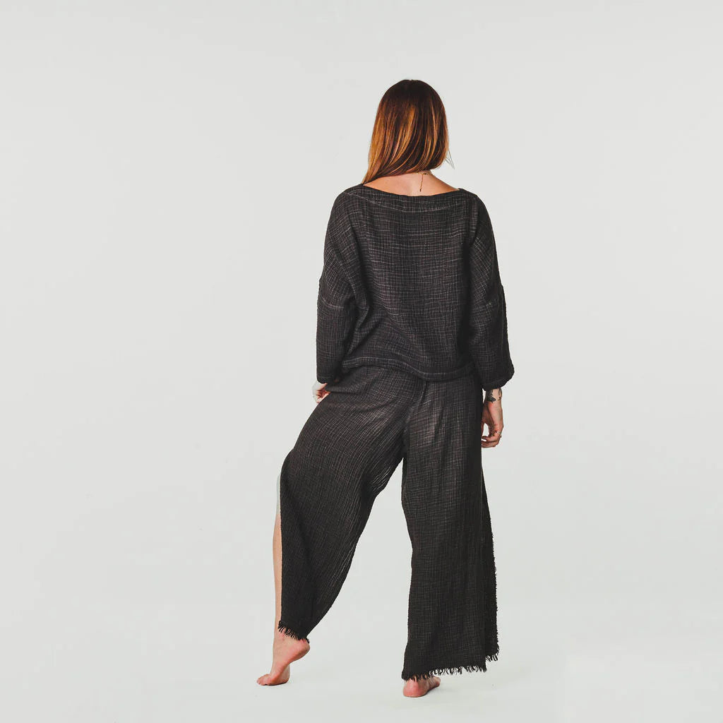 Crinkle Long Sleeve Boat Top - One-Sized - Black