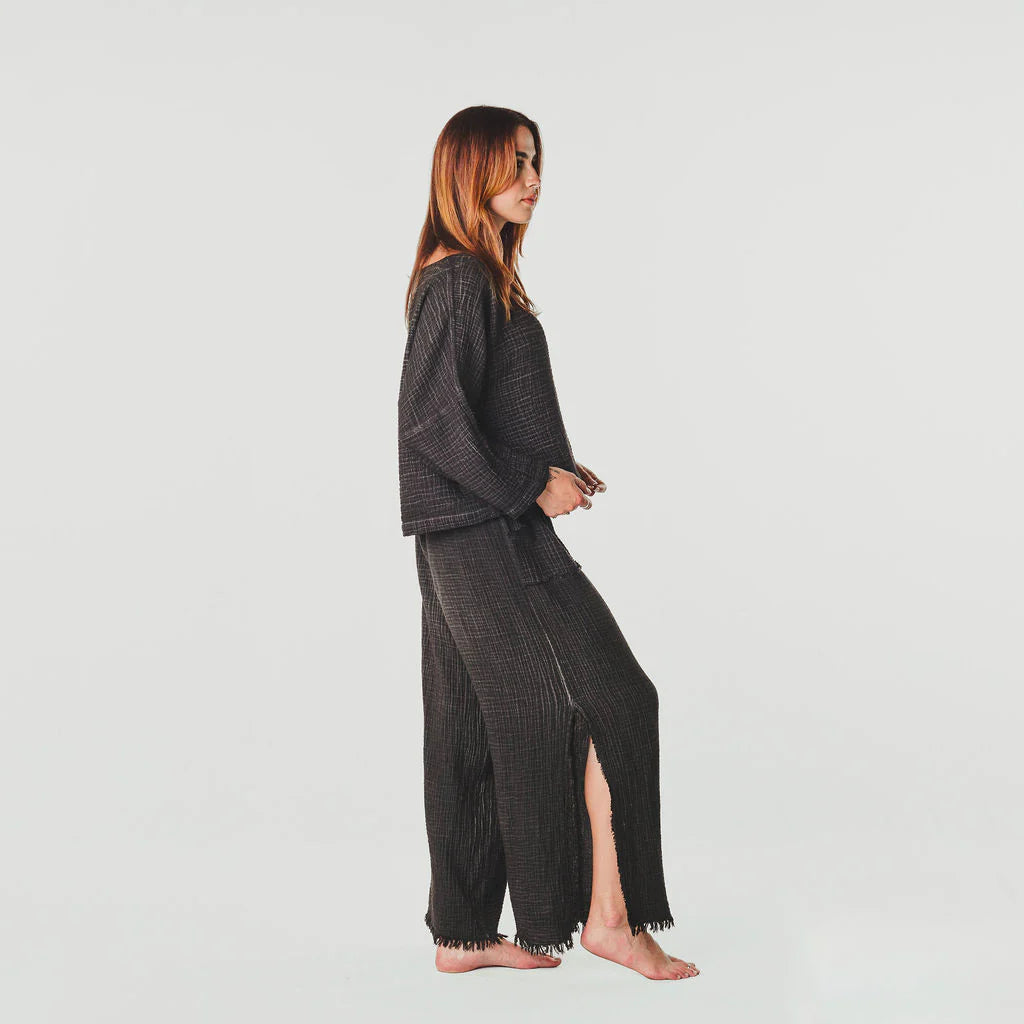 Crinkle Long Sleeve Boat Top - One-Sized - Black