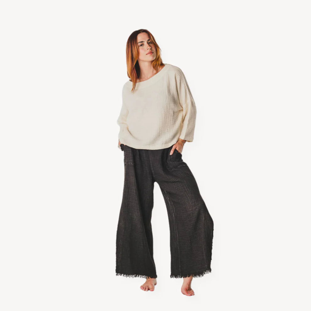 Crinkle Long Sleeve Boat Top - One-Sized - Cream