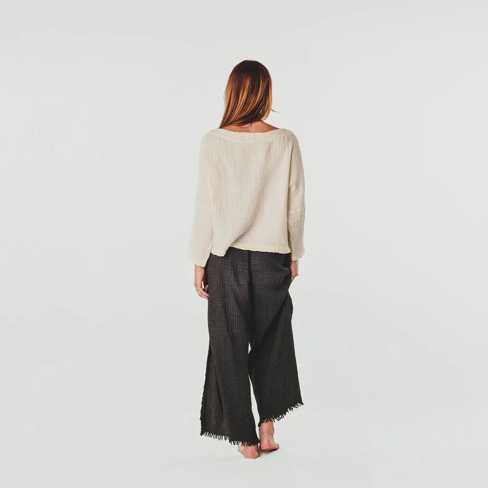 Crinkle Long Sleeve Boat Top - One-Sized - Cream
