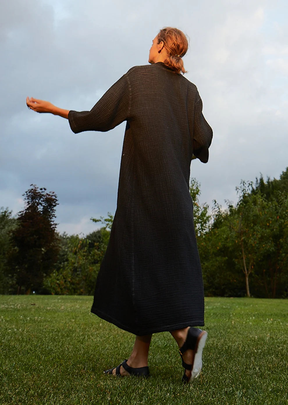 Crinkle Shirt Dress - One Sized - Black
