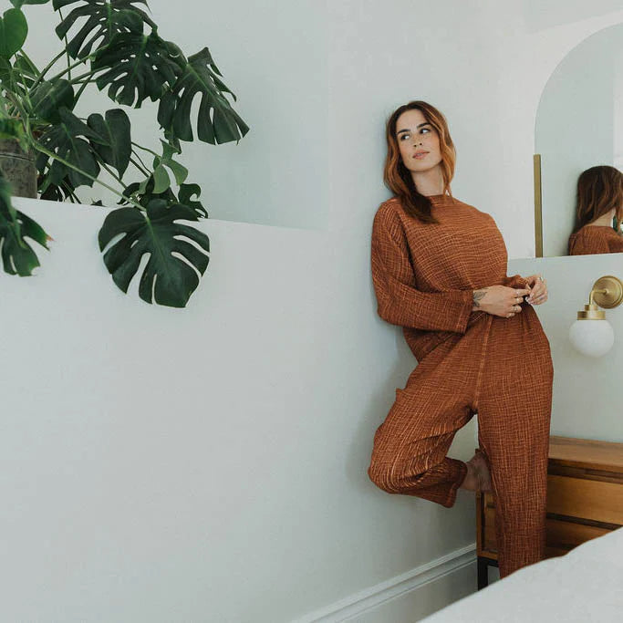 Crinkle Slouchy Pants - One-Sized - Terracotta
