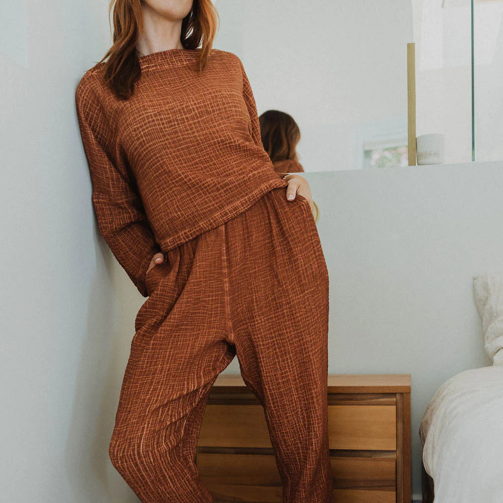 Crinkle Slouchy Pants - One-Sized - Terracotta