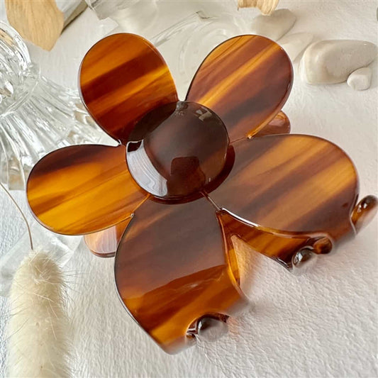 Flower Power Acrylic Hair Claw - Chestnut
