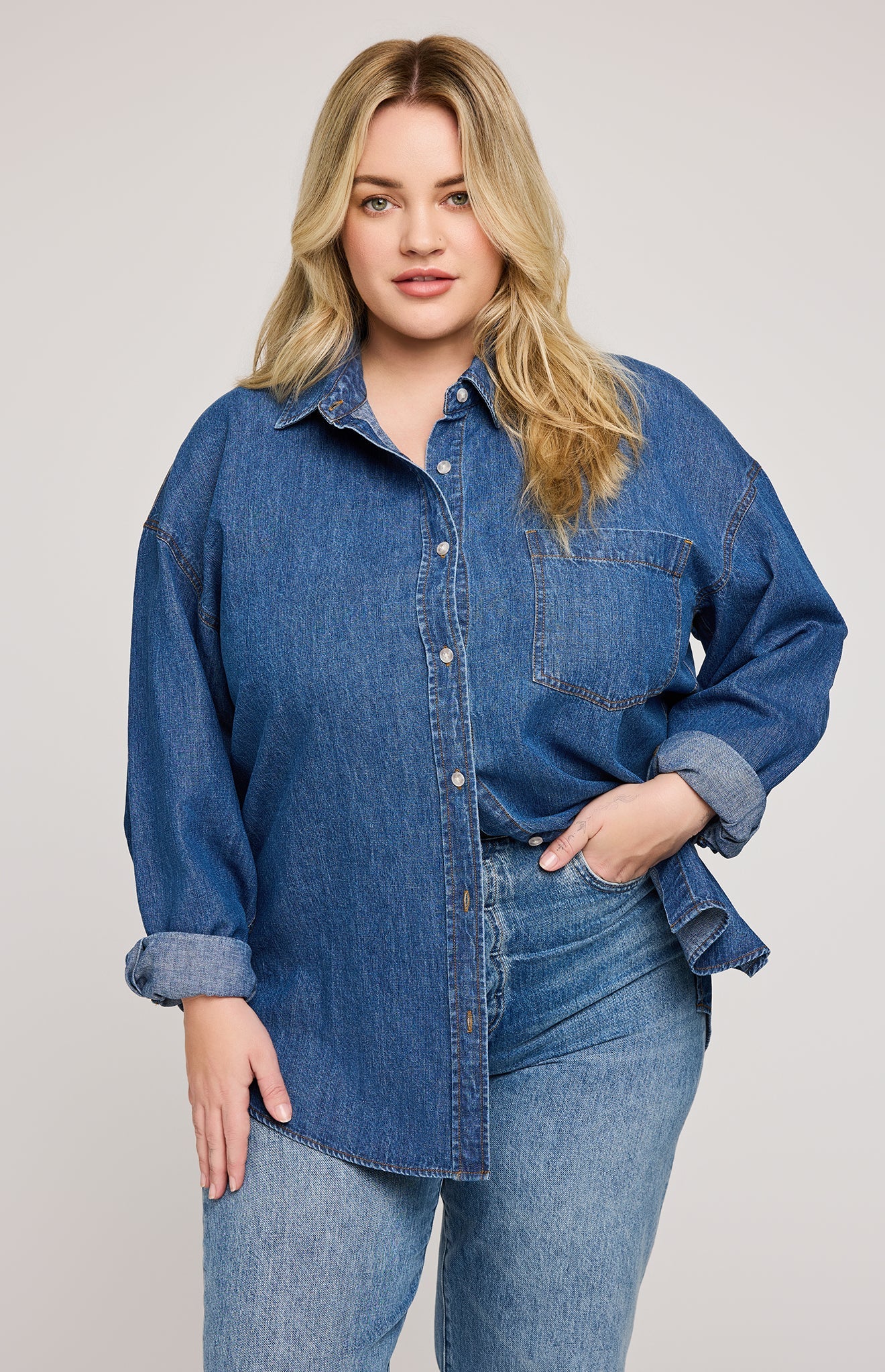 Whitney Denim Button Down Shirt - Medium Wash