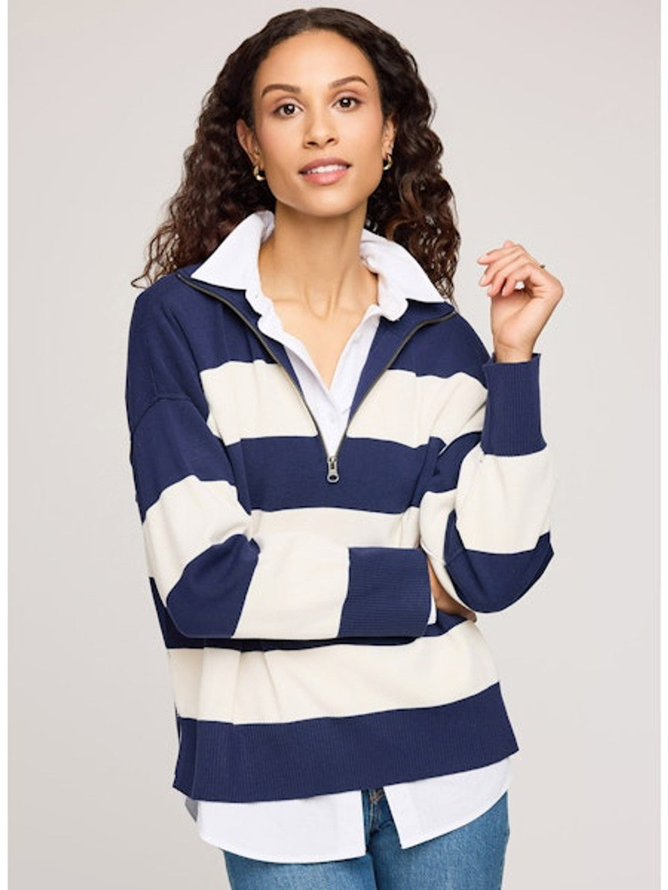 Idris Half Zip - Navy Stripe
